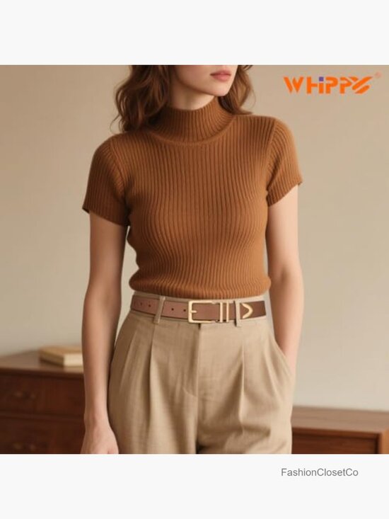 Women\'s Brown Leather Belt with Gold Buckle by